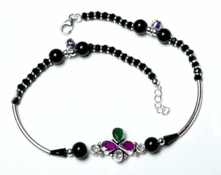 Black bead cut stone payal - Image 2