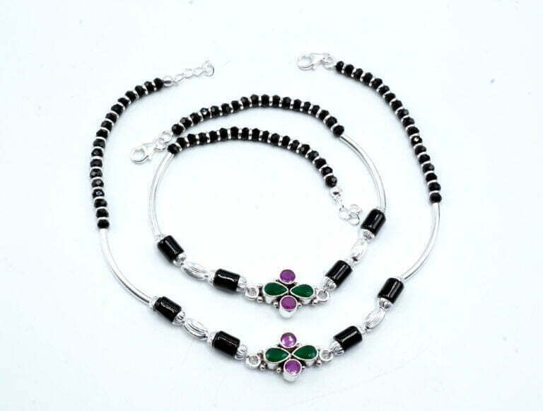 Cut stone black crystal payal