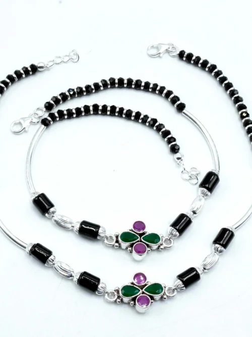 Cut stone black crystal payal