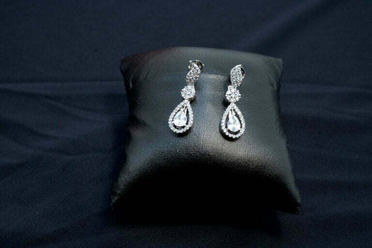 Badam white stone long earring