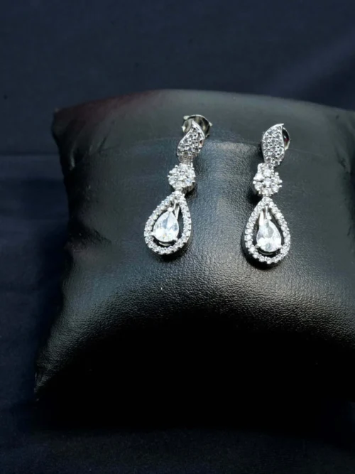 Badam white stone long earring