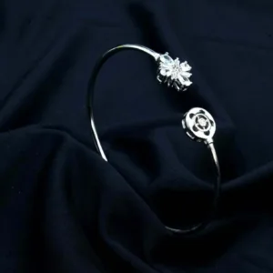 Silver Flower Stone Kada with Round Design