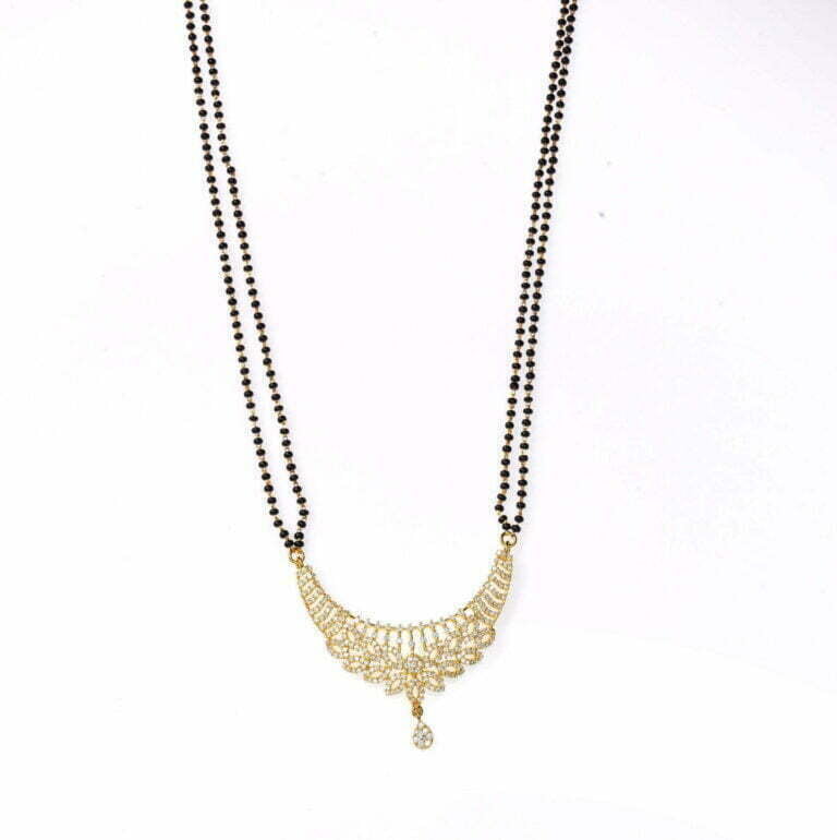 Gold plated double line leaf design mangalsutra