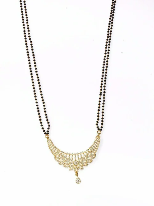 Gold plated double line leaf design mangalsutra