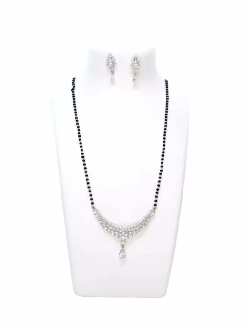 White stone single line flower design Mangalsutra