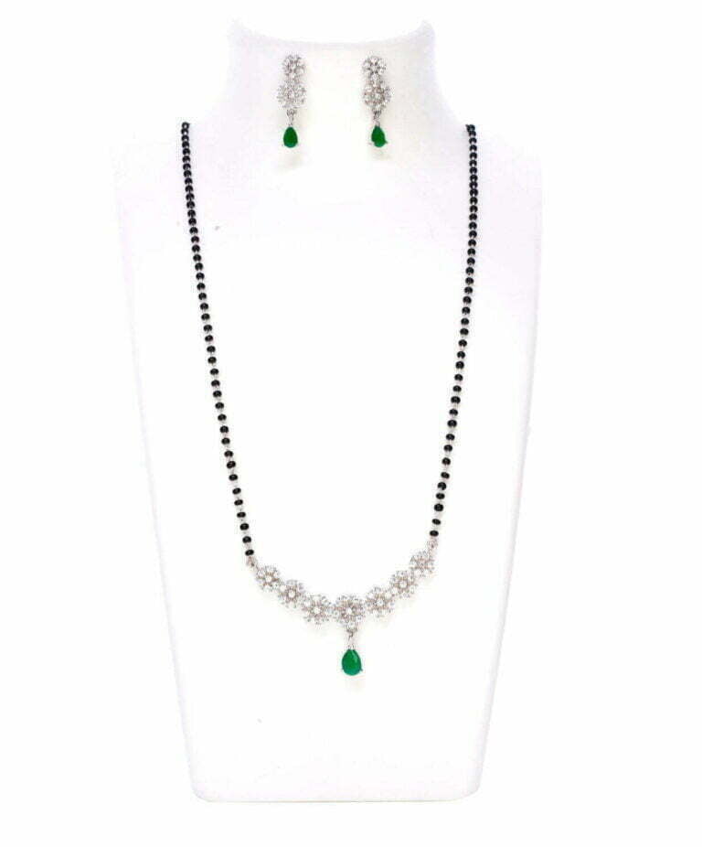 Round white stone green bead single line mangalsutra