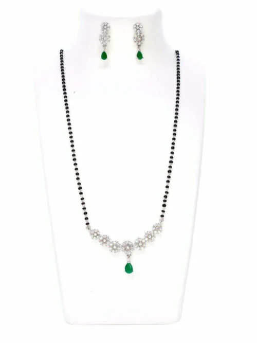 Round white stone green bead single line mangalsutra