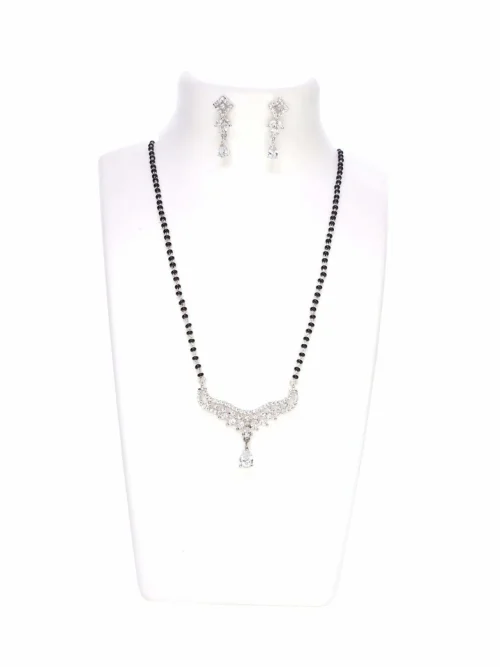 White stone single line square leaf design Mangalsutra