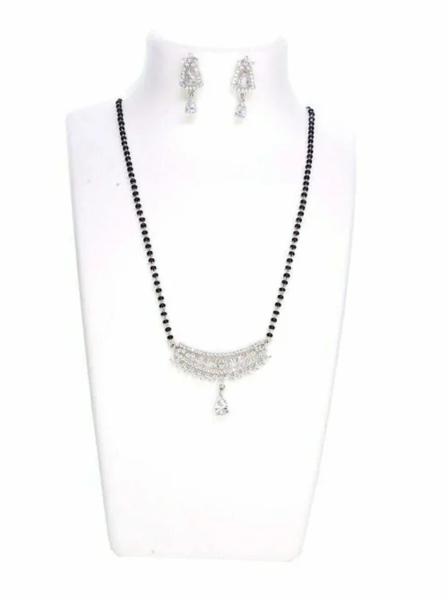 White stone single line square leaf mangalsutra