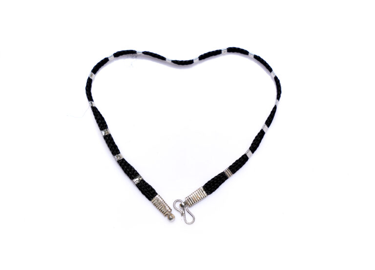 Black thread silver Thin Nazariya Anklet - Image 5