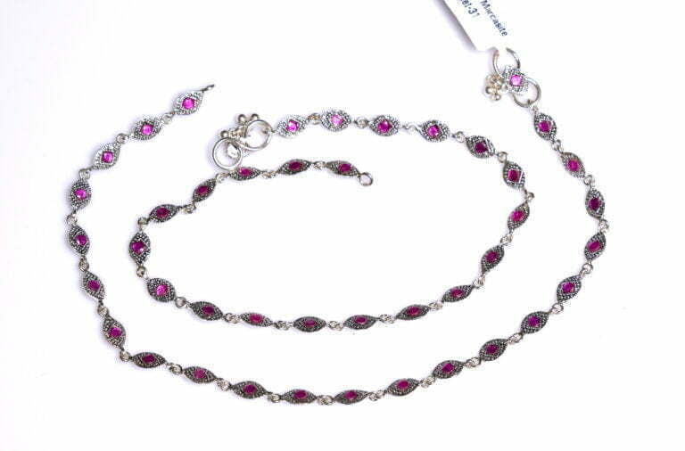 Marcasite stone and Pink stone silver payal - Image 2