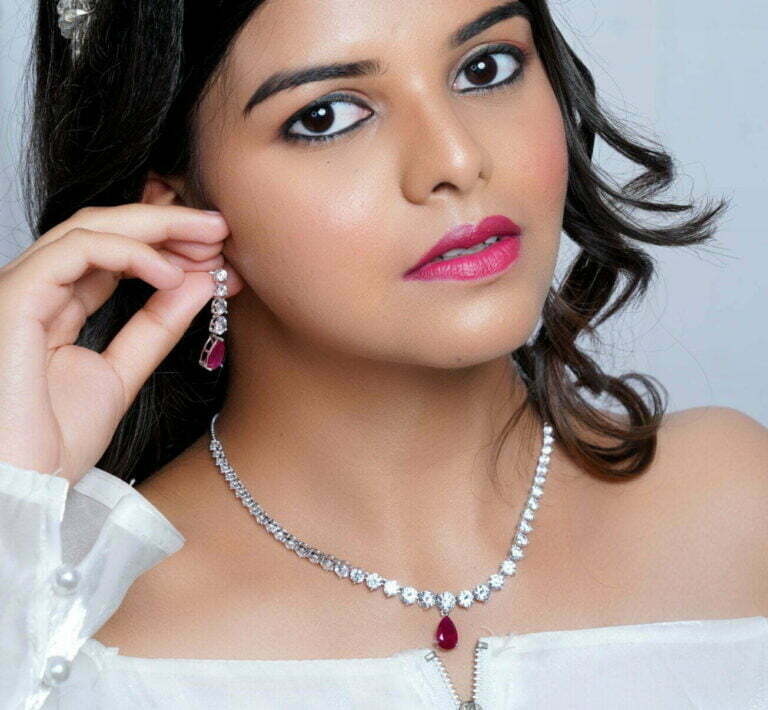 Solitaire ruby drop necklace set - Image 2