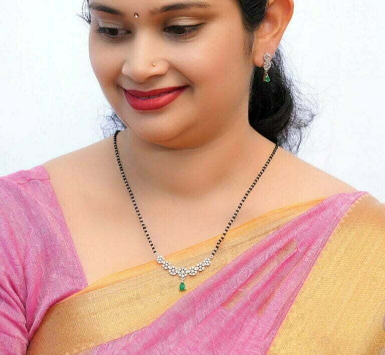 Round white stone green bead single line mangalsutra - Image 2