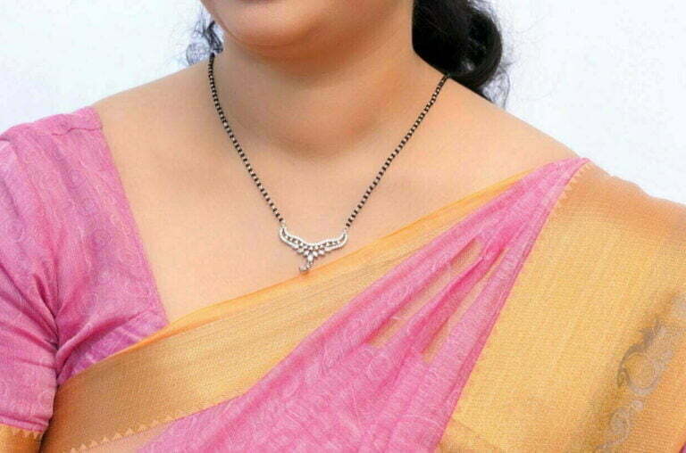 White stone single line square leaf design Mangalsutra - Image 2
