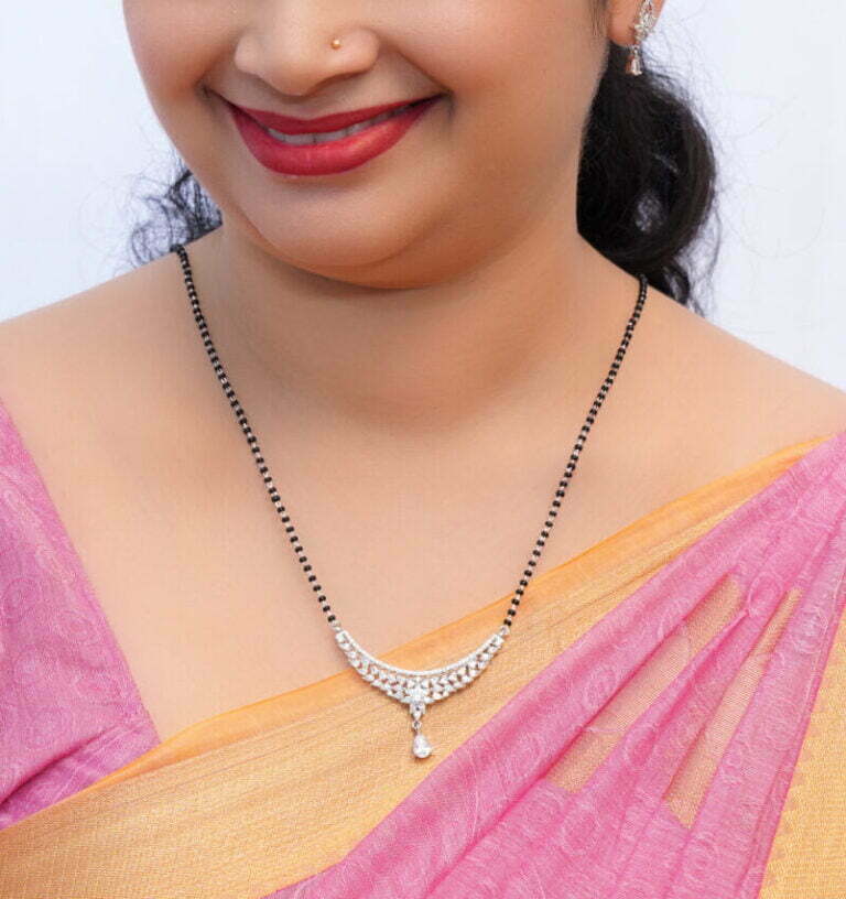 White stone single line flower design Mangalsutra - Image 2