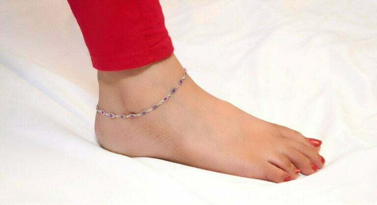 Marcasite stone and Pink stone silver payal