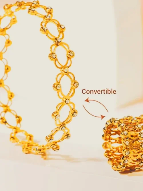 2 in 1 Gold Plated Kada cum Ring Bracelet