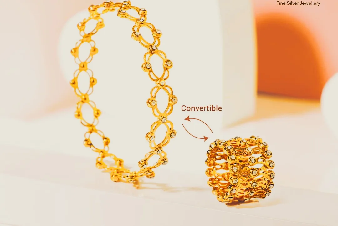 Paola Gold Plated Designer Chain One Finger Ring Bracelet For Women