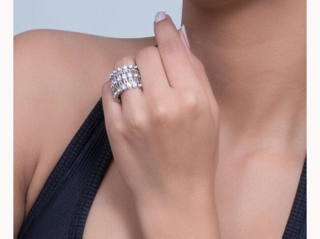 Pure Silver 2 in 1 Silver Kada cum Ring - Image 4