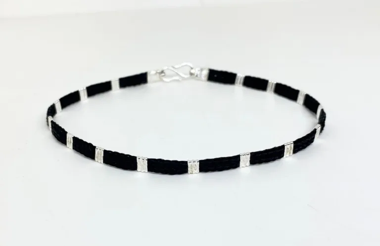 Black thread silver Thin Nazariya Anklet - Image 4