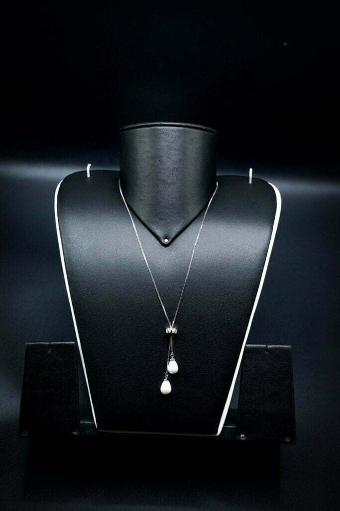 Pure Silver Round white pearl drop chain