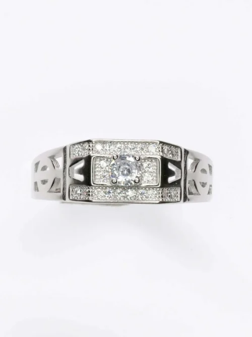 Men's Pure Silver temple Solitaire Ring