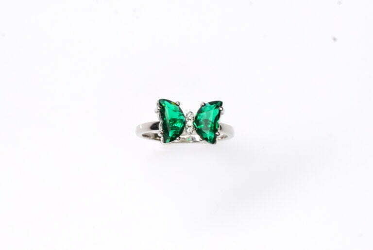 Butterfly Green Stone Pure Silver Ring