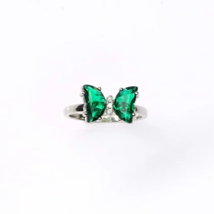 Butterfly Green Stone Pure Silver Ring