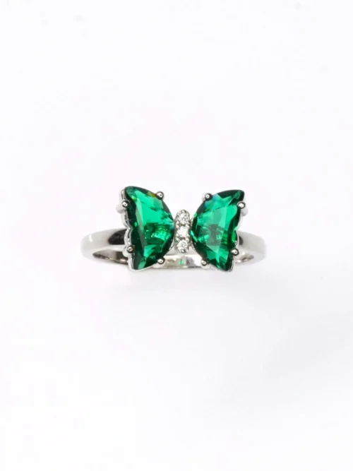 Butterfly Green Stone Pure Silver Ring