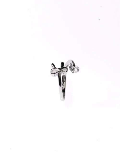 Butterfly White Stone Silver Adjustable Ring