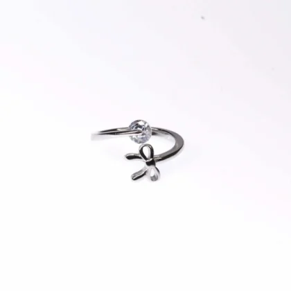 Butterfly White Stone Silver Adjustable Ring
