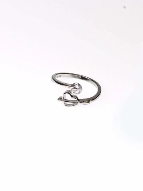 Heart White Stone Silver Adjustable Ring