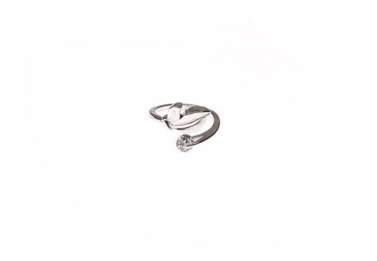 Leaf White Stone Silver Adjustable Ring