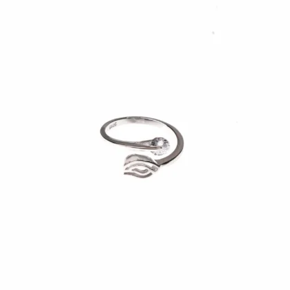 Small Leaf White Stone Pure Silver Adjustable Ring