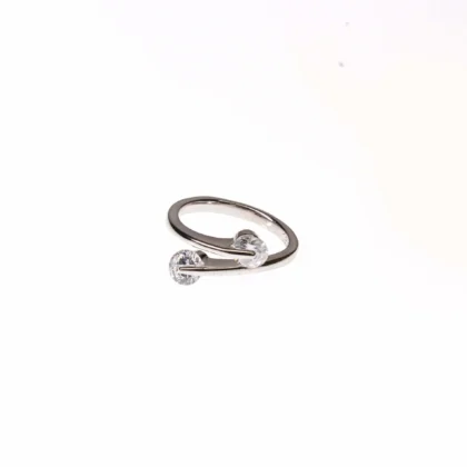 Double Stone Pure Silver Adjustable Ring