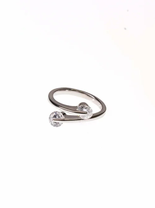 Double Stone Pure Silver Adjustable Ring