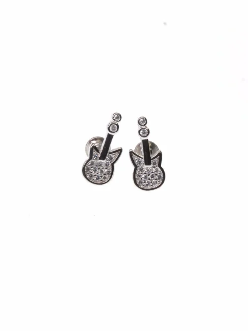 Guitar silver Studs Earrings
