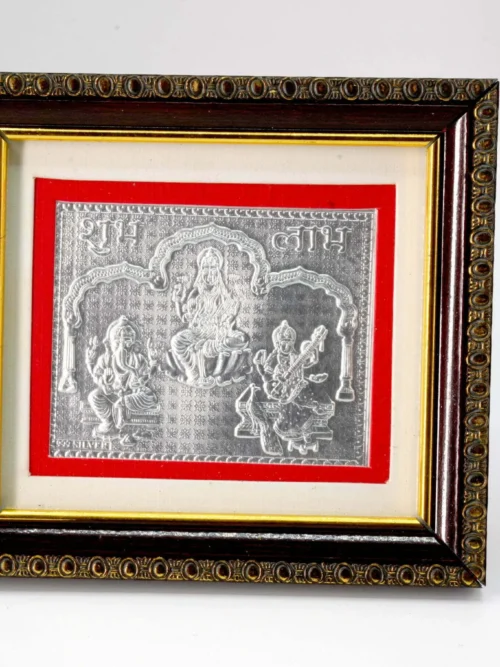 3in 1 Pure Silver Lakshmi Ganpati Saraswati Wooden  Frame