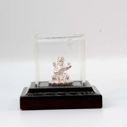 Pure Silver Saraswati Idol Show Piece in Wooden box
