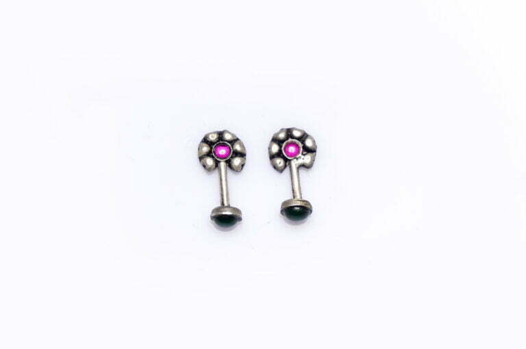 Pure Silver Heart Ruby Colour Bugadi