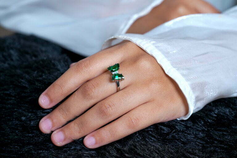 Butterfly Green Stone Pure Silver Ring - Image 2