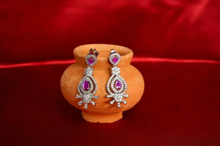 Pink stone long earring