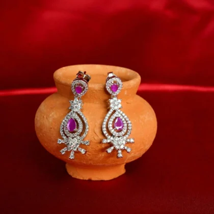 Pink stone long earring