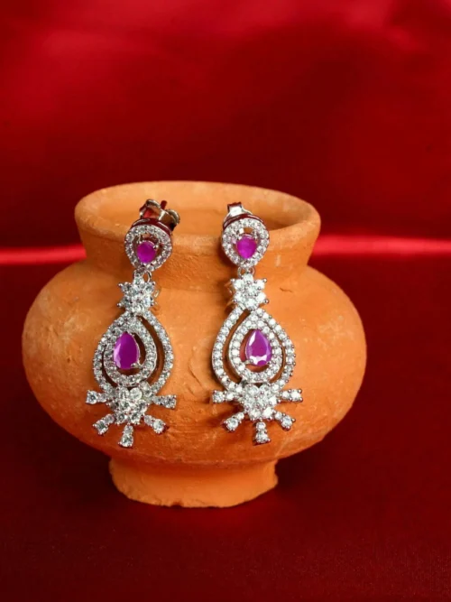 Pink stone long earring