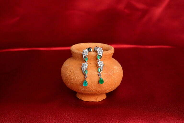 Green stone designer flower long earings