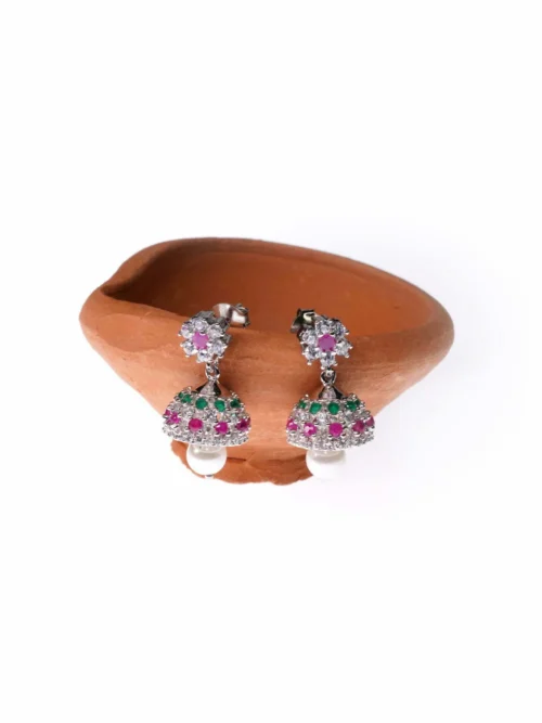 Multicolour pearl drop Silver jumka