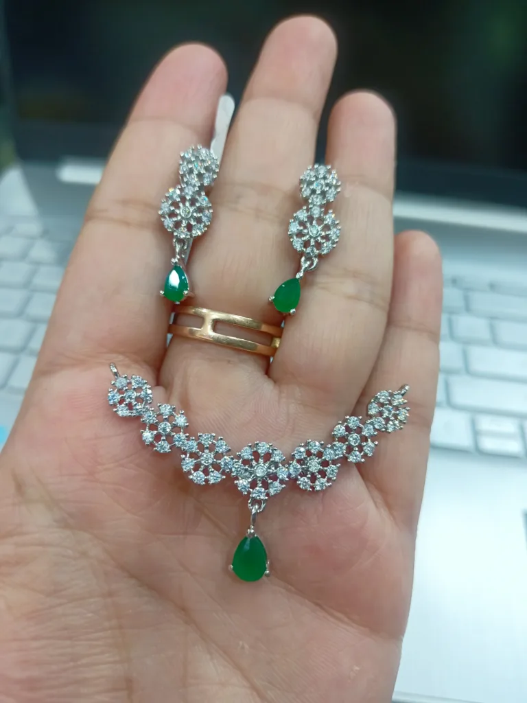 Designer Nakshatra round flower green drop setr - Image 2