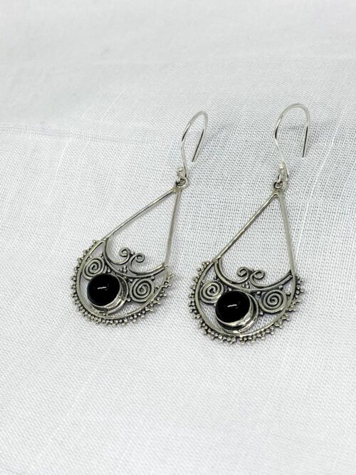 Handcrafted dia black stone danglers