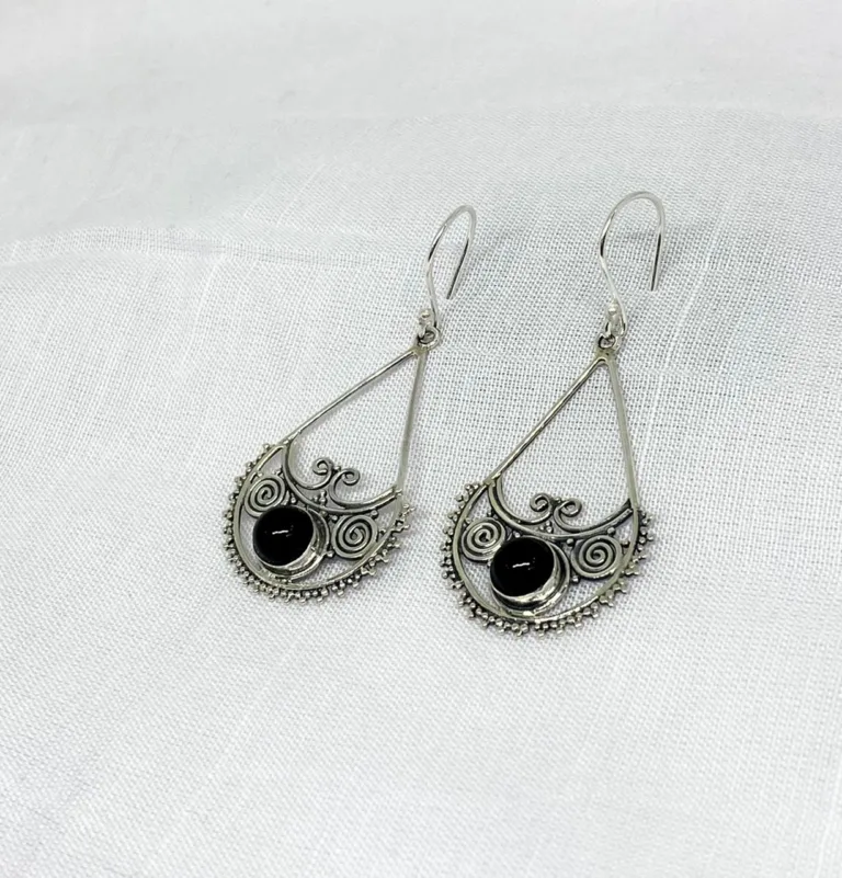 Handcrafted dia black stone danglers