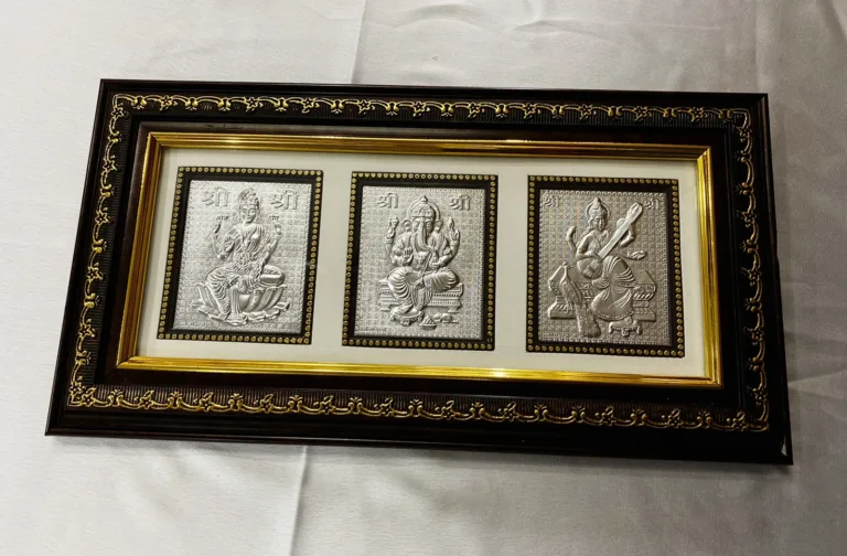 999 Pure Silver God Frame of Laxmi Ganesh Saraswati